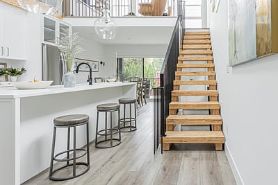 A wooden stairs custom build by Bowline Construction