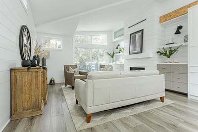 A white accent living room with grotesque design by design-build contractors in Langley, BC